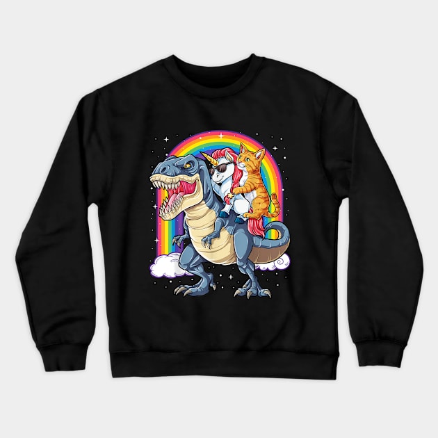 Fantastic Felineosaur a Majestic Blend of Cat, Dino, and Unicorn Crewneck Sweatshirt by luxury artista